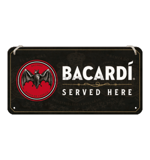 Závesná ceduľa: Bacardi Served Here- 20x10 cm