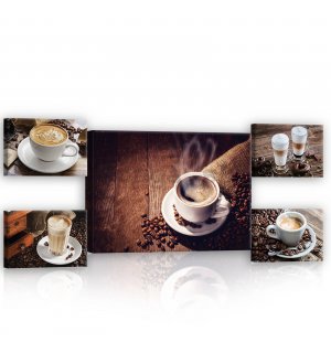 Obraz na plátne: Coffee break - set 1ks 70x50 cm a 4ks 32,4x22,8 cm
